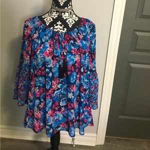 Floral blue and pink blouse, size small